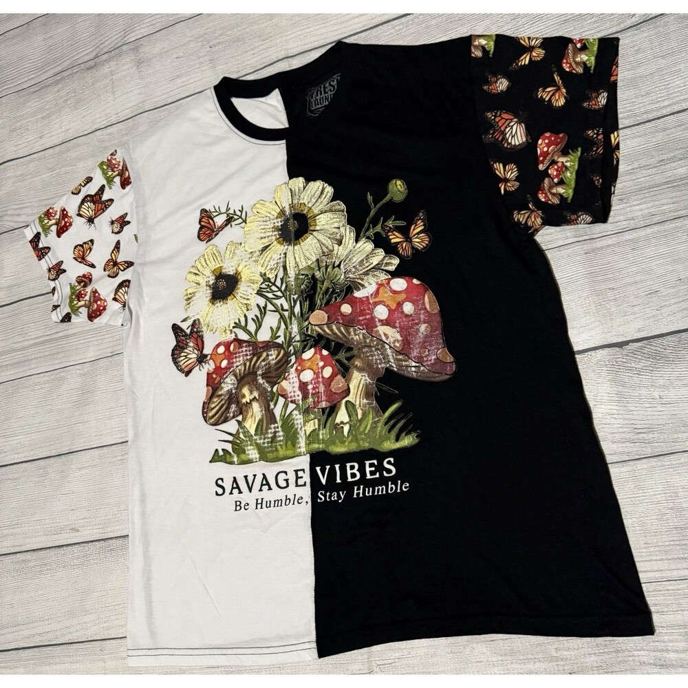 Fresh Laundry Savage Vibes Stay Humble Yin Yang T Shirt Size XL Mushrooms Hippie